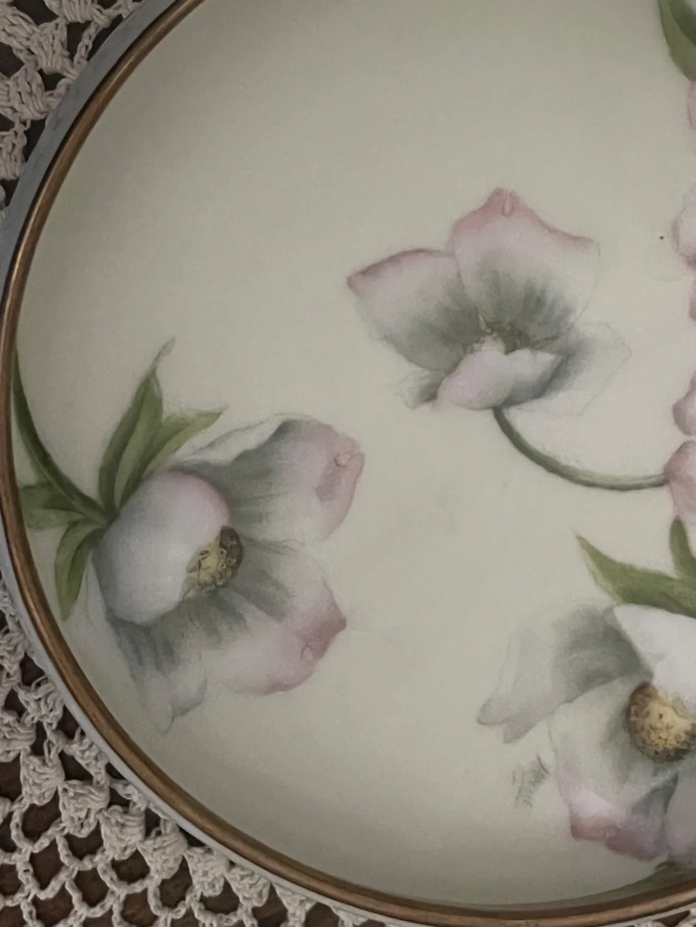 Vintage Hand-Painted Porcelain Floral Trinket Box / Vanity Three Legged Dish